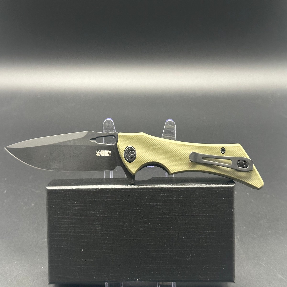 Kubey Raven 35 Dark Stonewashed AUS-10 blade OD Green G10 scales