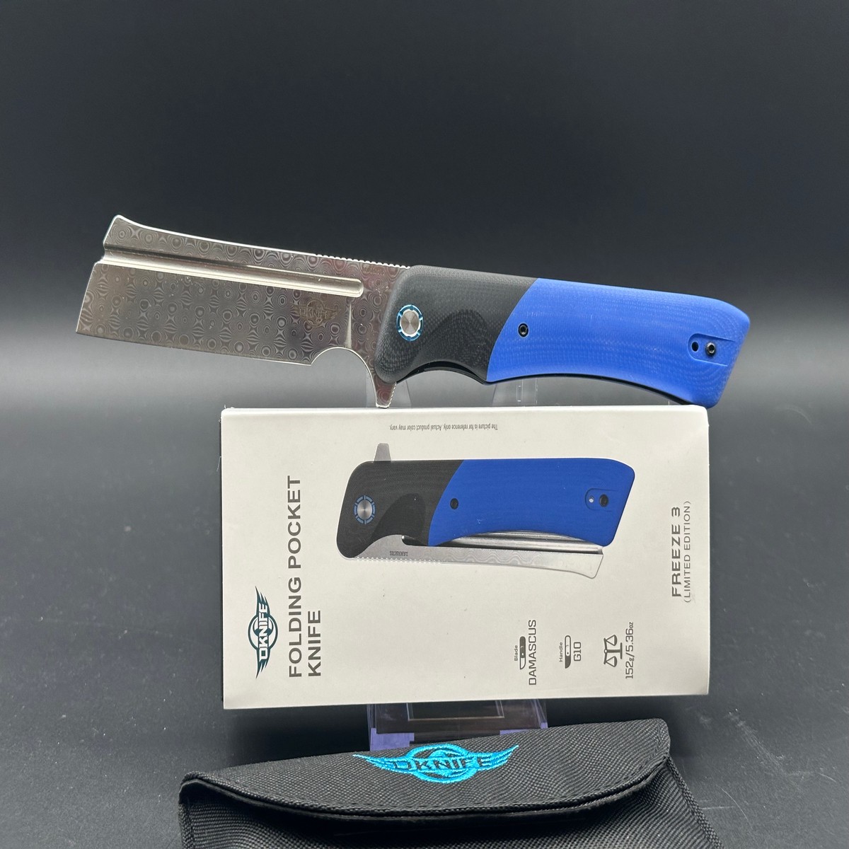 Olight Freeze 3 Liner Lock Knife blue G-10 (39 Damascus)