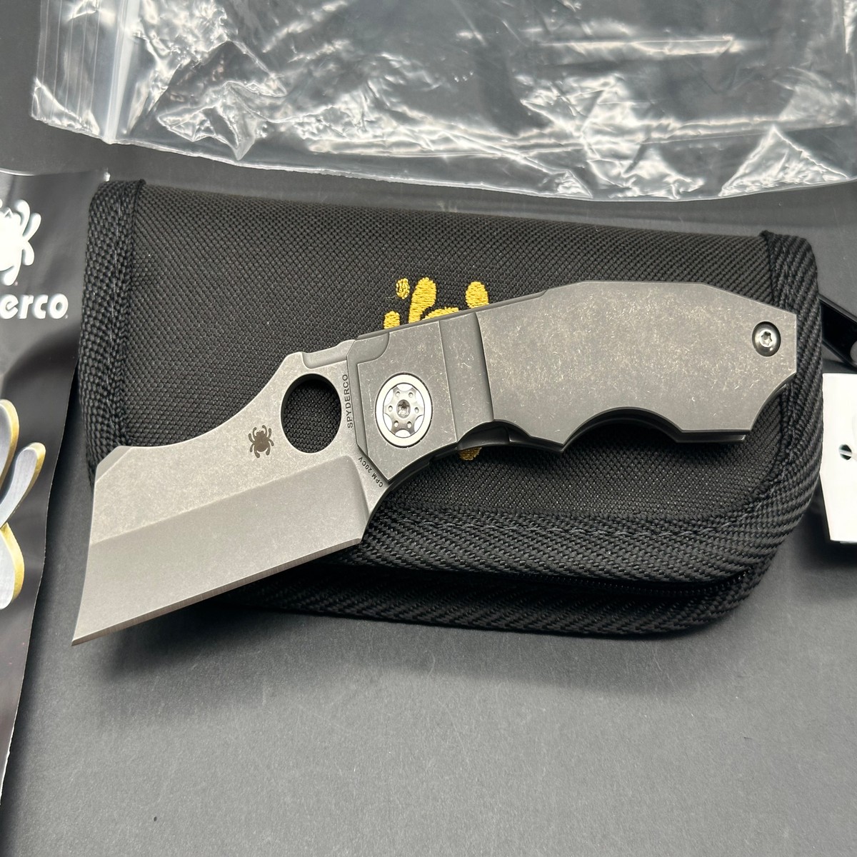 Spyderco Stovepipe (C260TIP) Dark Stonewashed Hollow Ground CPM-20CV CLeaver Blade Dark Stonewashed Titanium Handles