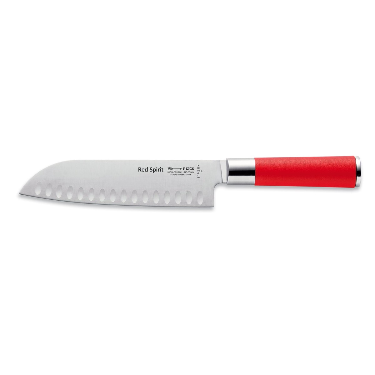 F Dick Red Spirit Santoku Knife Kullenschliff Edge 7 Red