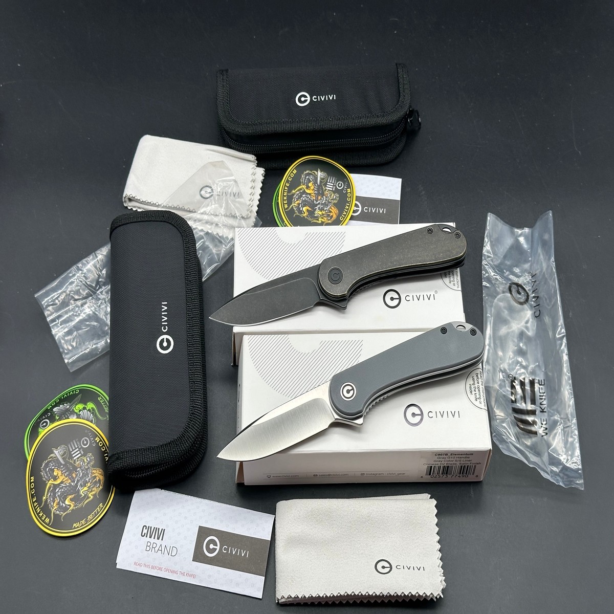2 Knife Combo - Civivi Elemuntum Brass Grey G10