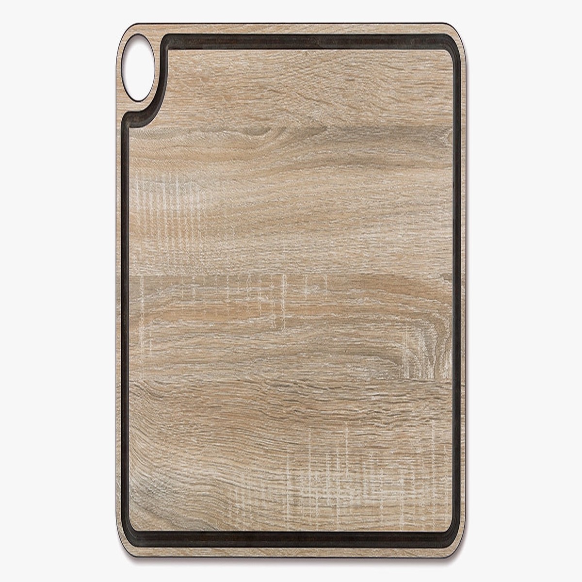 Tabla de corte marrn con canal y colgador 427 x 327 mm